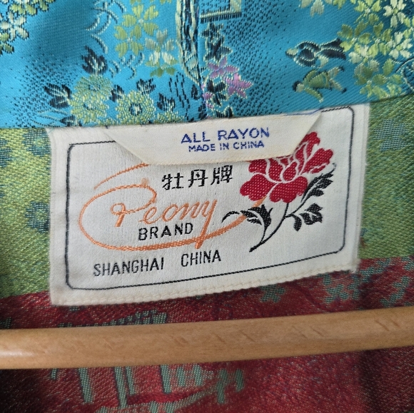 Peony Brand Kimono Robe Womens S Blue Satin Shanghai Vintage Chinese Jacket - Picture 3 of 14